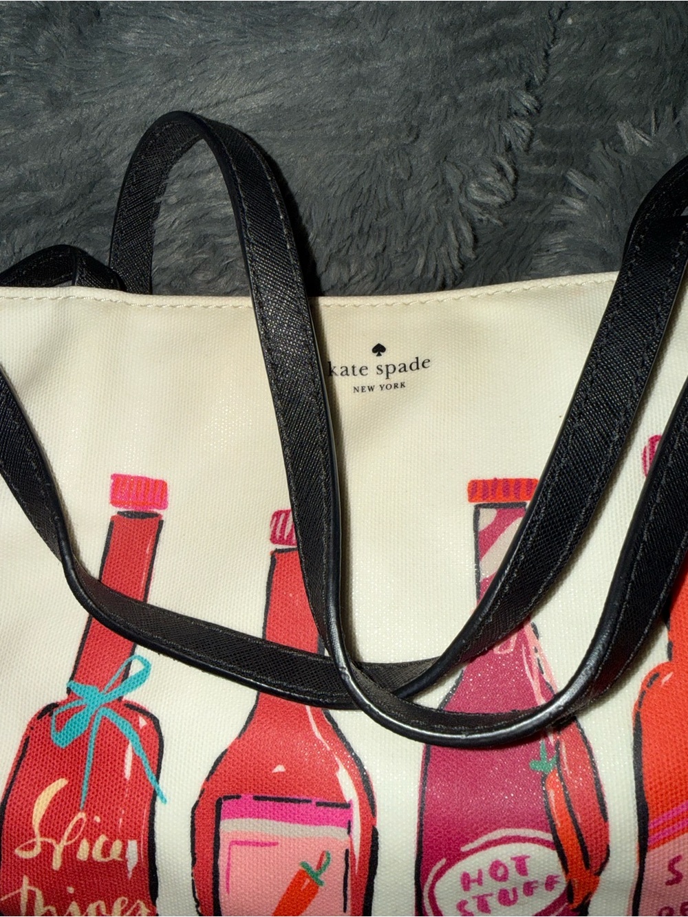 kate spade Cream Tote with Colorful Hot Sauce Bottle Print - Picture 2 of 5